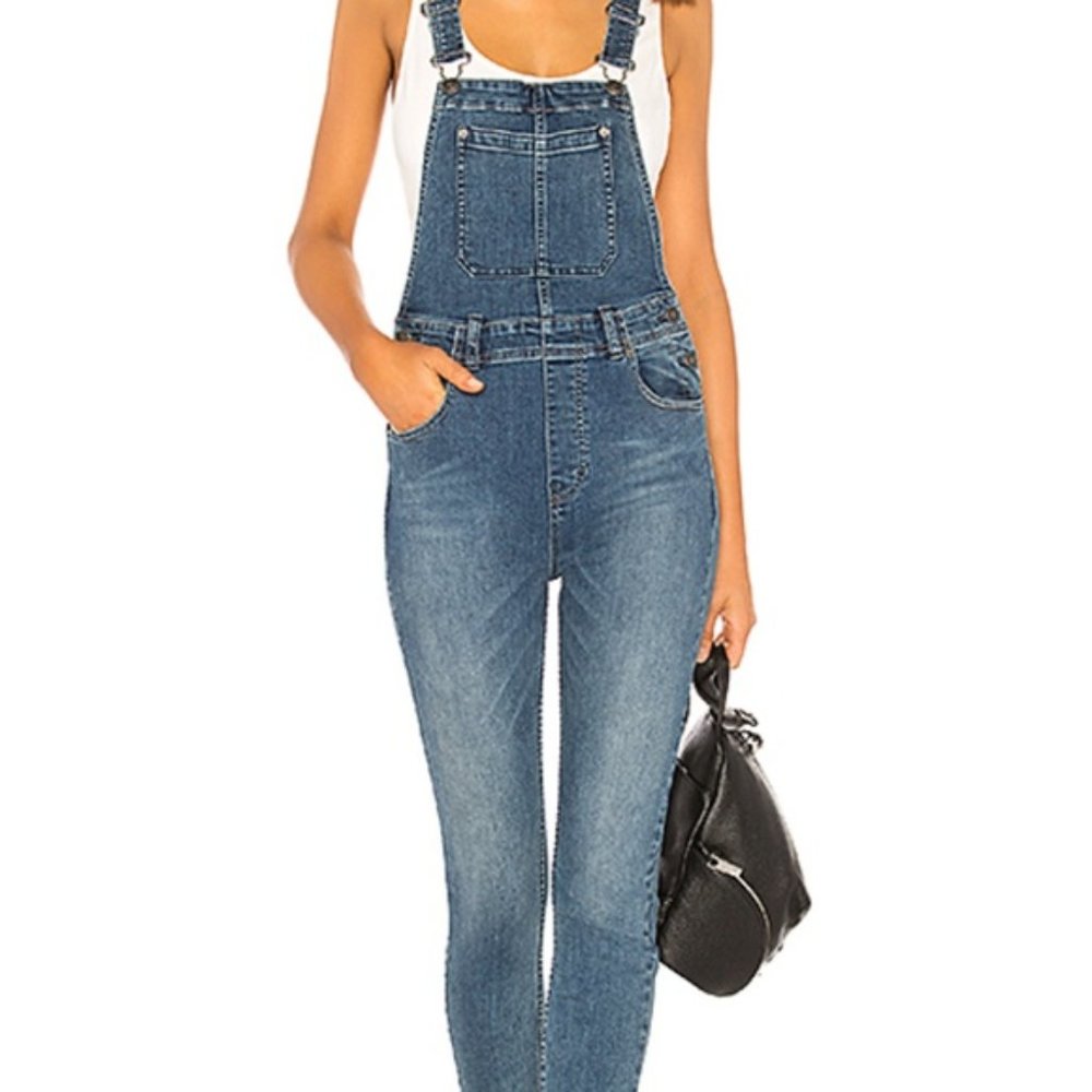Free People Skinny Denim Overalls Sz 26 - Picture 1 of 10